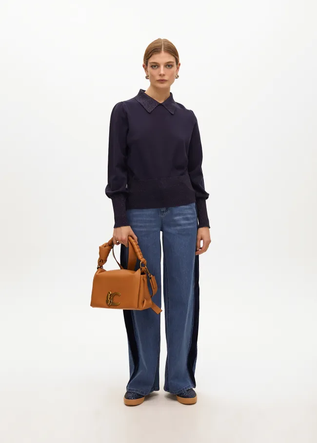 Jersey manga abullonada cuello tipo polo