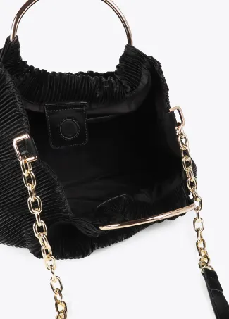 Pleated rubberised faux leather bag with ‘”bag lovers” label