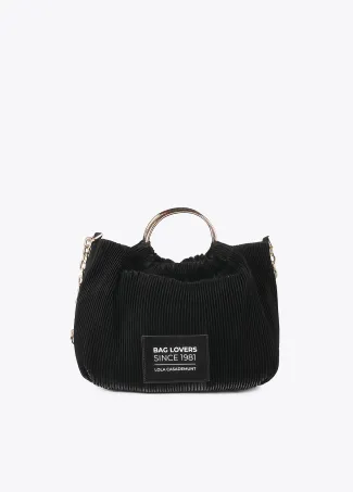 Pleated rubberised faux leather bag with ‘”bag lovers” label
