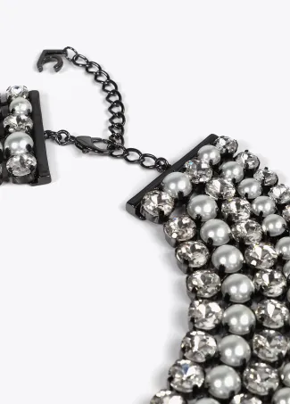 Crystal rhinestone and faux pearl multi-strand necklace