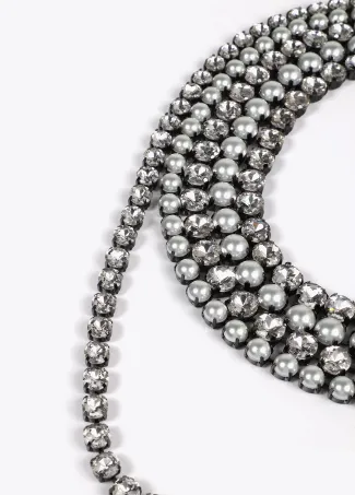 Crystal rhinestone and faux pearl multi-strand necklace