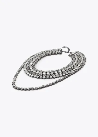 Crystal rhinestone and faux pearl multi-strand necklace