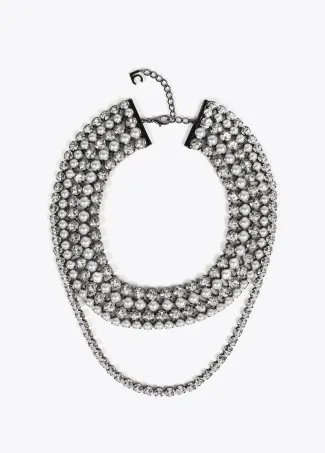 Crystal rhinestone and faux pearl multi-strand necklace