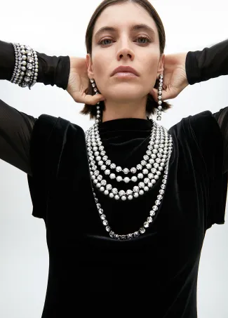 Crystal rhinestone and faux pearl multi-strand necklace