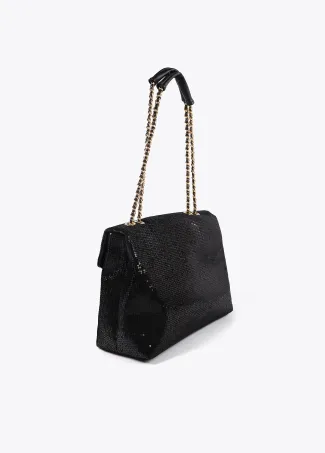 Sequinned fabric bag with flap