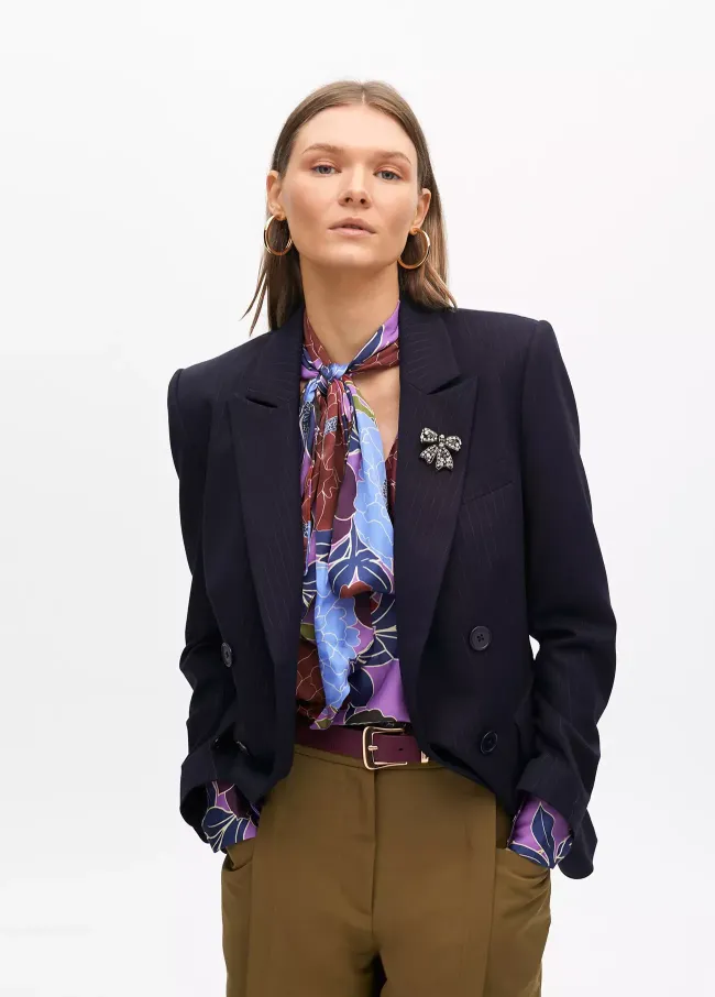Plystripe blazer with jewel detail on lapel