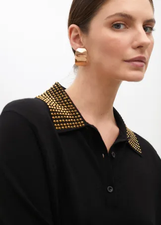 Polo sweater with rhinestone collar