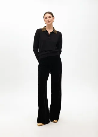 Polo sweater with rhinestone collar