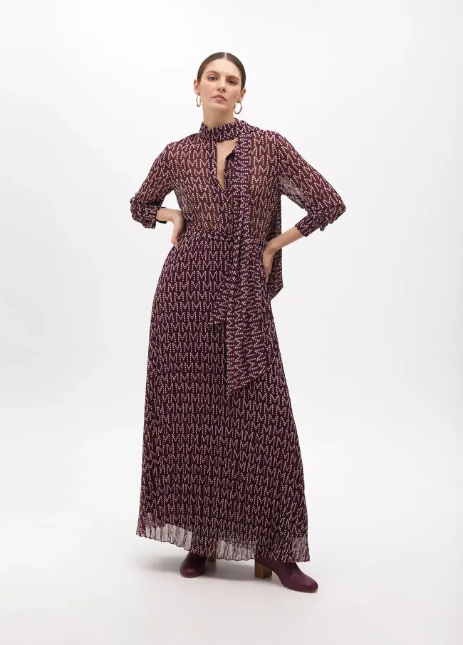 Long pleated dress with logotyped