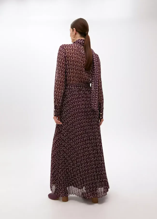 Long pleated dress with logotyped