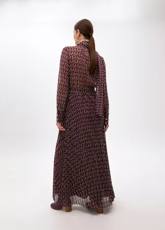 Long pleated dress with logotyped
