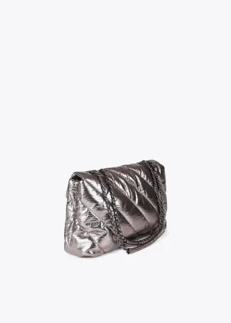 Metallic quilted fabric bag with flap