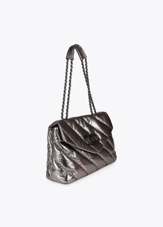 Metallic quilted fabric bag with flap