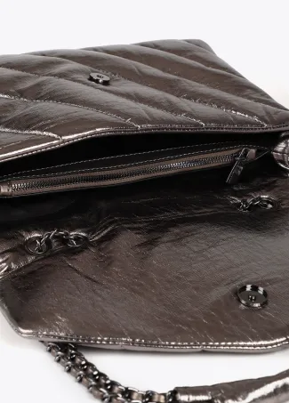 Metallic quilted fabric bag with flap