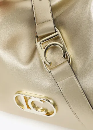 Faux leather tote bag with oval LC logo.
