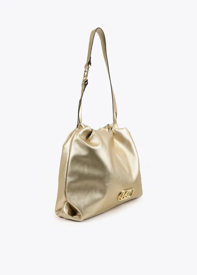 Faux leather tote bag with oval LC logo.