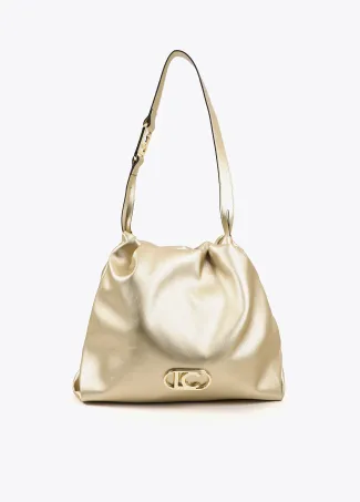 Faux leather tote bag with oval LC logo.