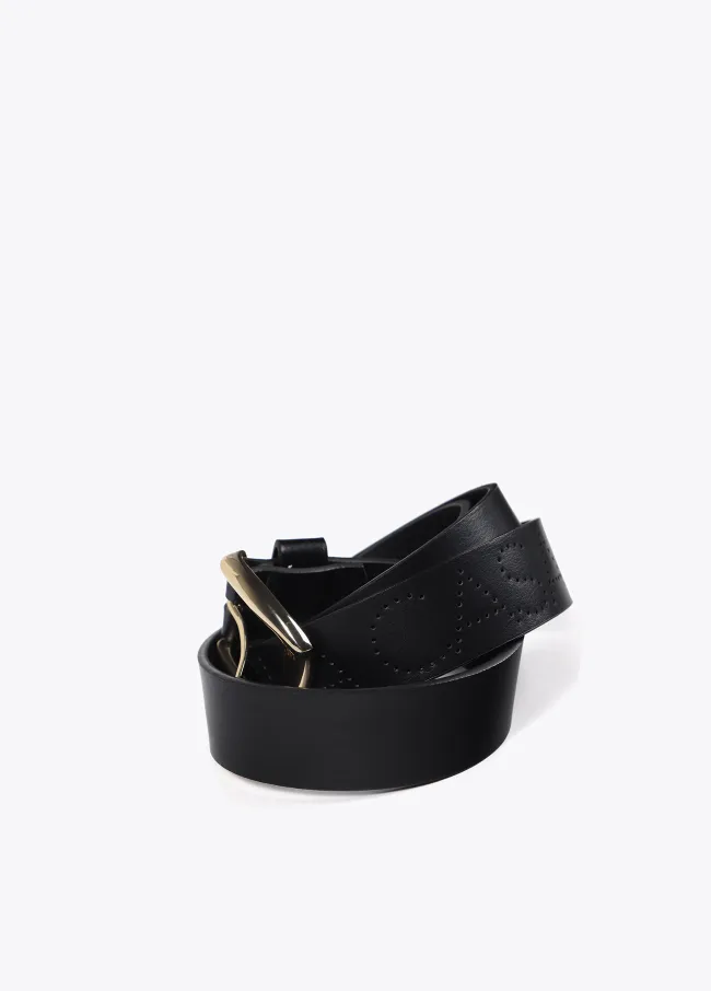 Belt with cutwork logo