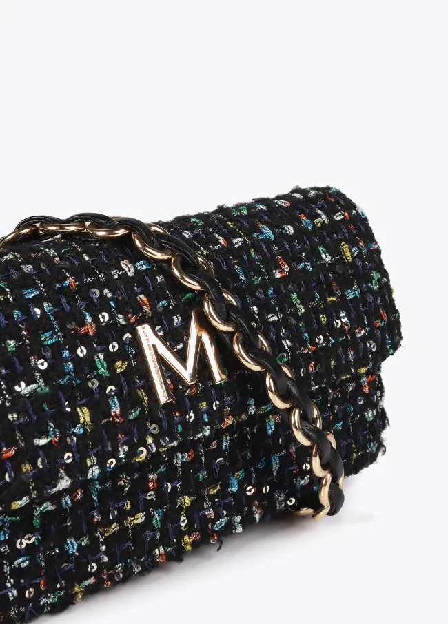 Tweed crossbody baguette bag