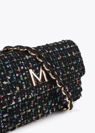 Tweed crossbody baguette bag