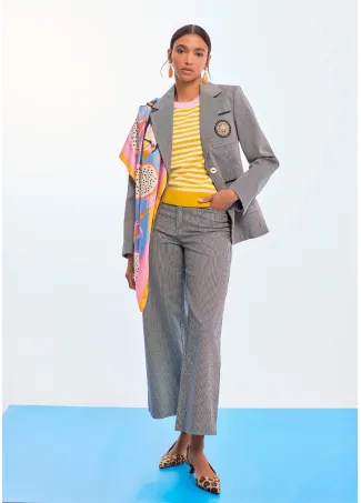 Fitted striped blazer with crest on pocket