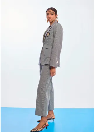Fitted striped blazer with crest on pocket