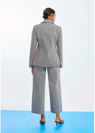 Fitted striped blazer with crest on pocket