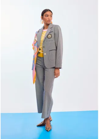 Fitted striped blazer with crest on pocket