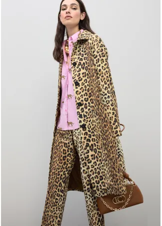 Straight fit animal print trench coat