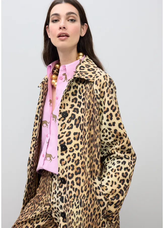 Straight fit animal print trench coat