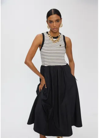 Striped dress in two materials