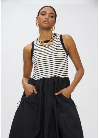 Striped dress in two materials