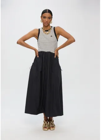 Striped dress in two materials