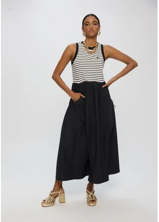Striped dress in two materials
