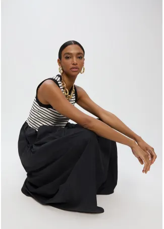 Striped dress in two materials