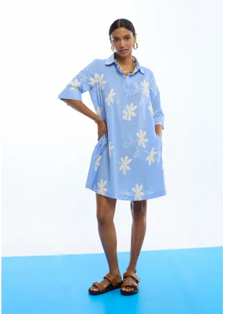 Cotton shirt dress with floral embroidery