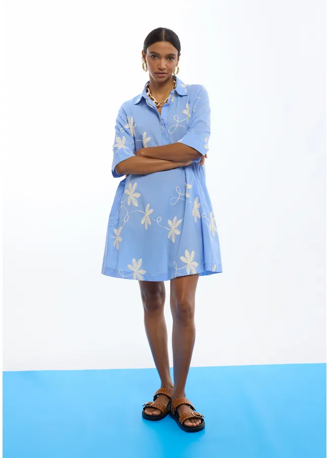Cotton shirt dress with floral embroidery