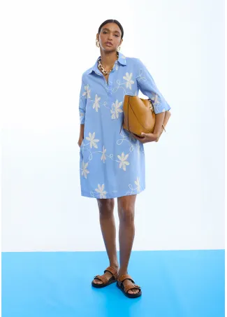 Cotton shirt dress with floral embroidery