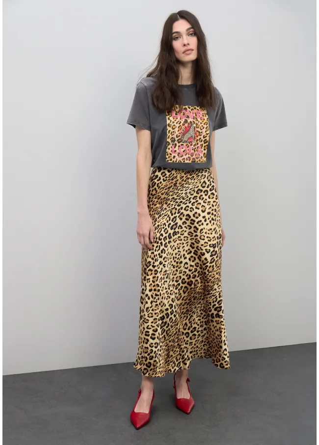 Animal print satin skirt