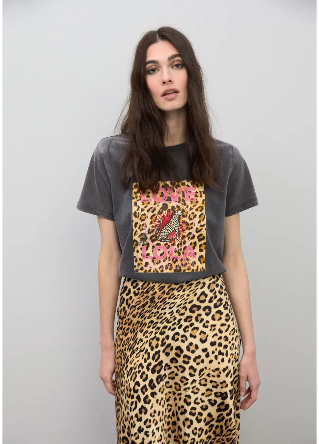 Animal print satin skirt