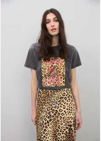 Animal print satin skirt