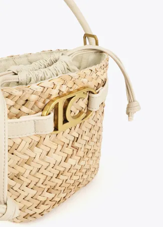 Bucket bag with faux leather details