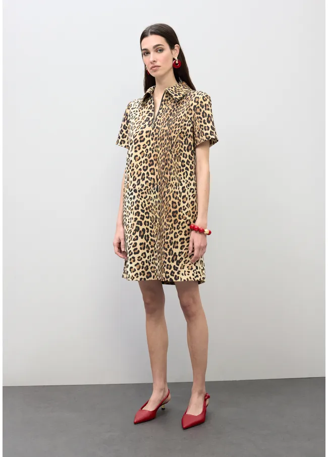 Short animal print shirt dress