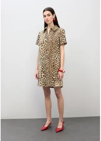 Vestido camisero corto estampado animal
