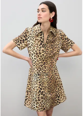 Vestido camisero corto estampado animal