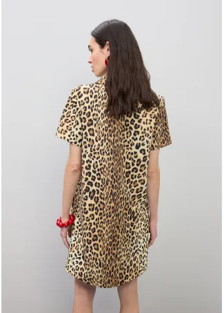 Short animal print shirt dress