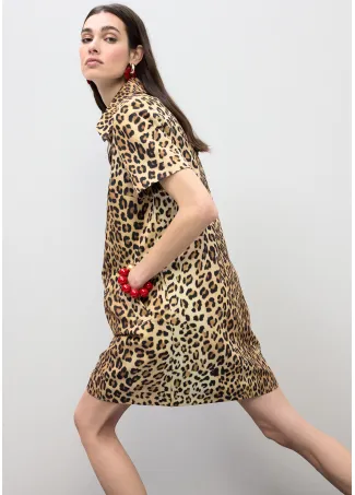 Short animal print shirt dress