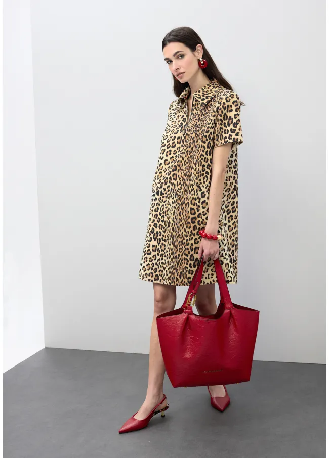 Short animal print shirt dress