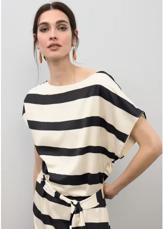 Horizontal stripe satin dress