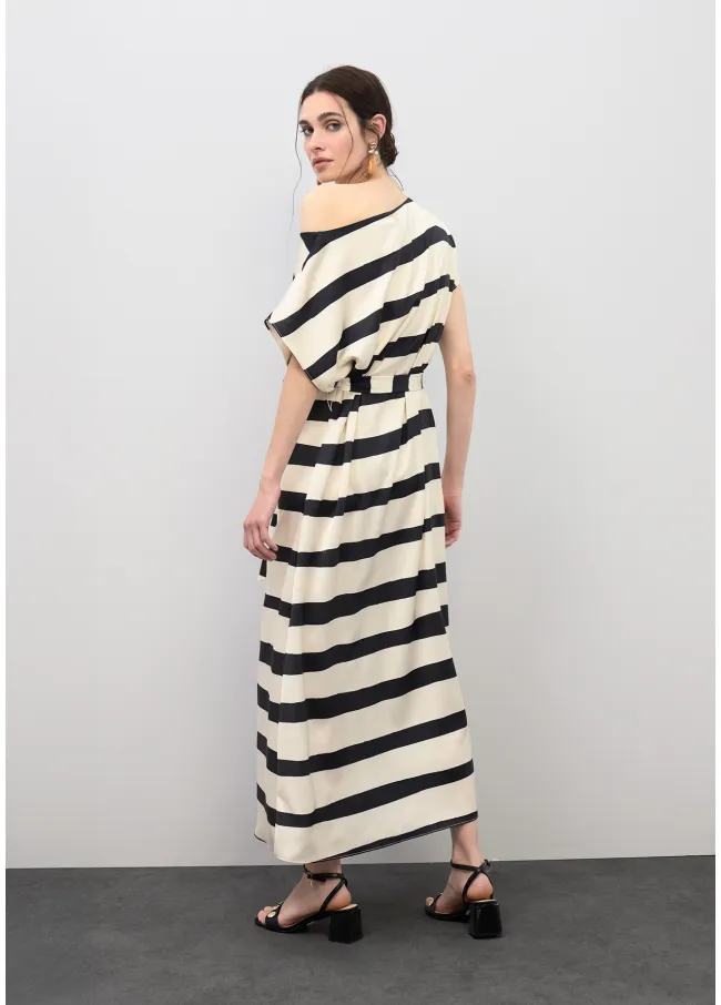 Vestido satinado rayas horizontales